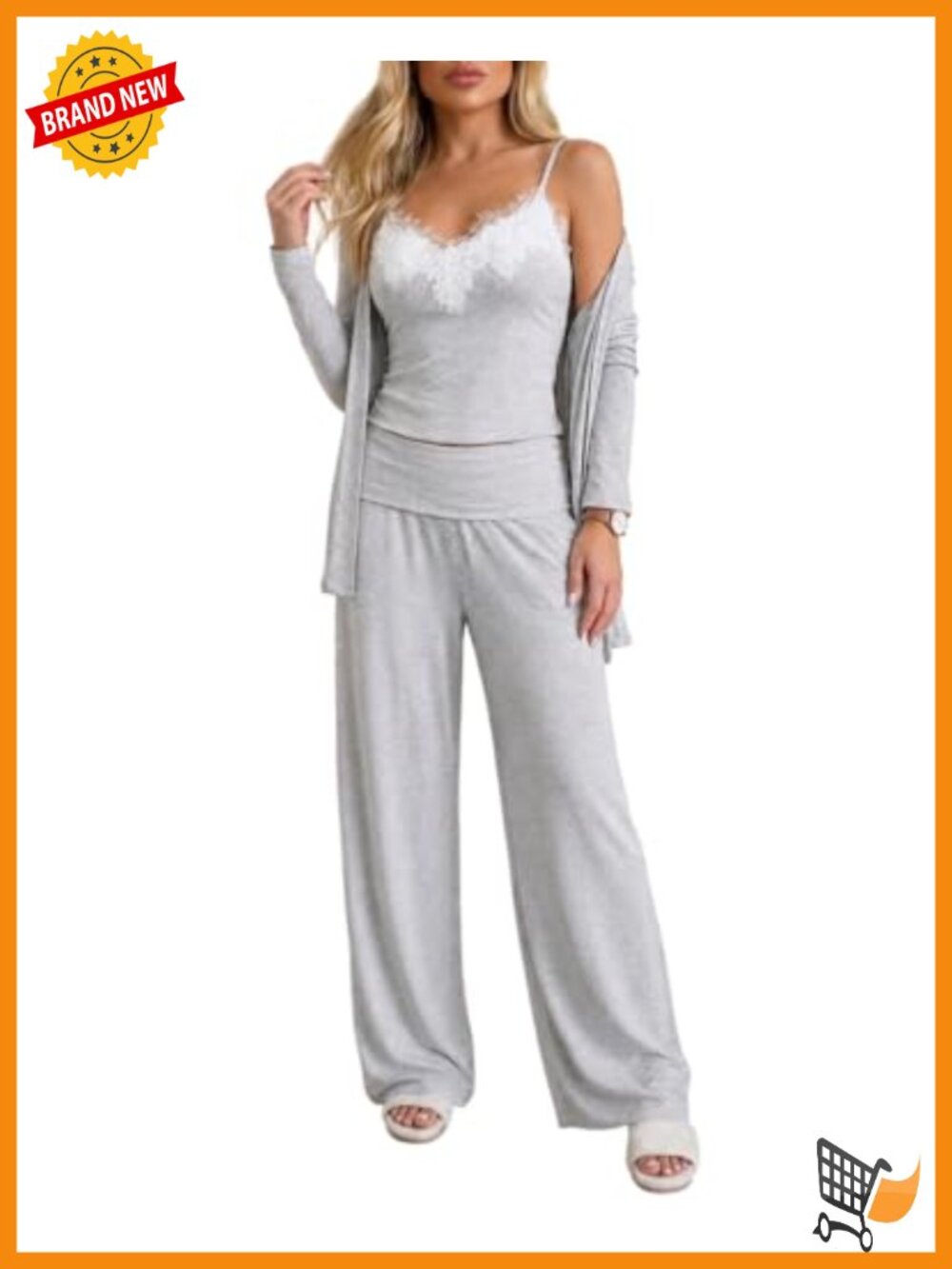 Women's 3 Piece Lounge Set V Neck Cami Cardigan Trousers